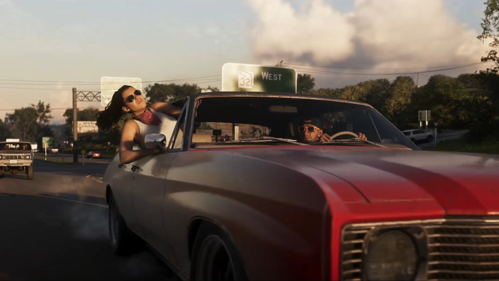 Lucia screaming from a stolen car in Grand Theft Auto 6