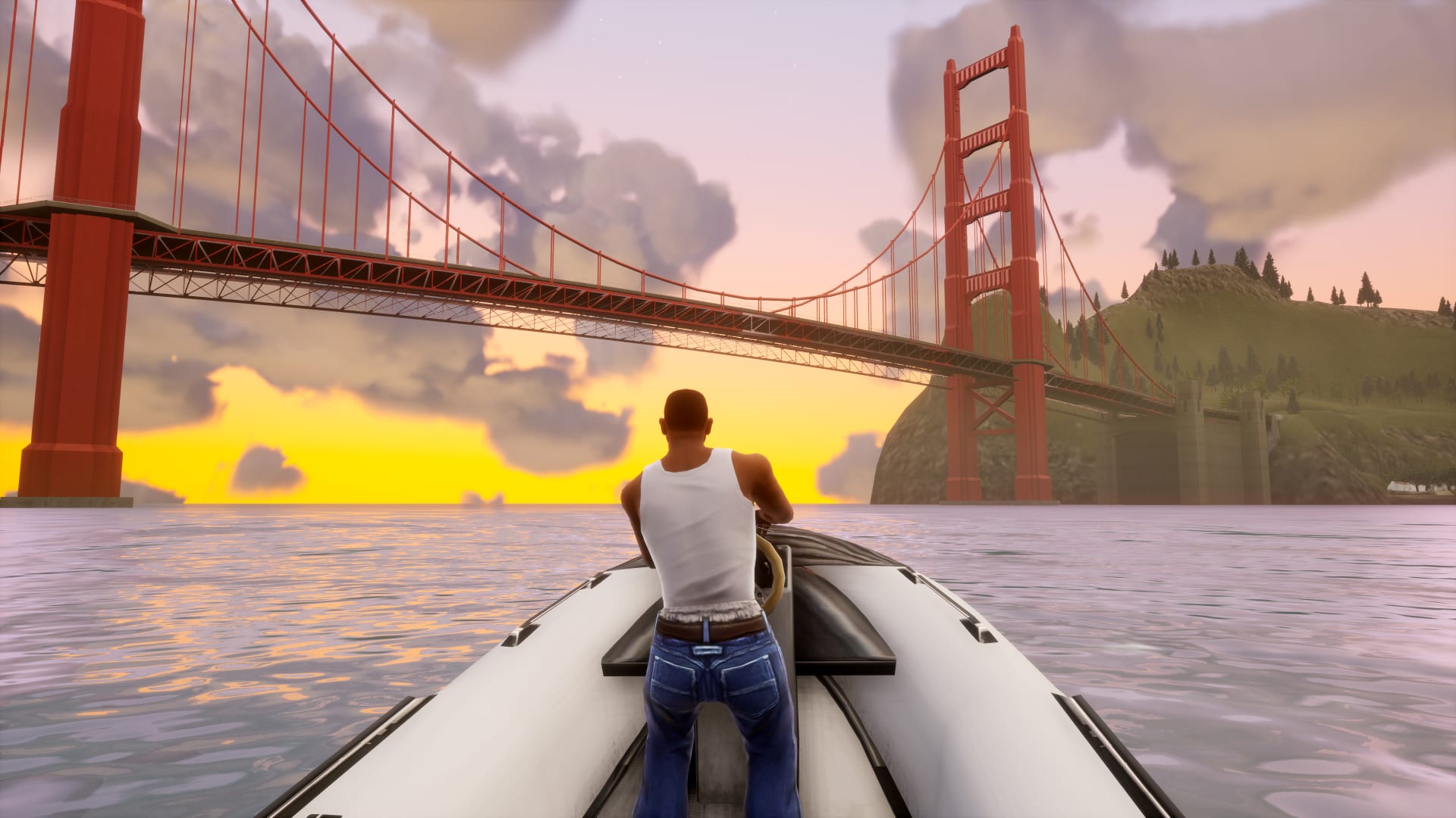 CJ steers a speedboat in Grand Theft Auto San Andreas - 3