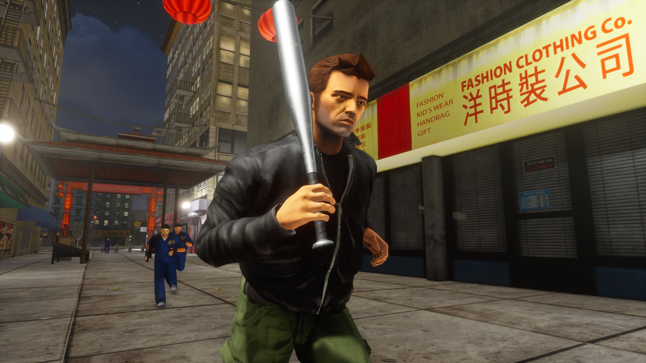 Running away with a baseball bat in a GTA 3 screenshot from Grand Theft Auto: The Trilogy – The Definitive Edition. - 1