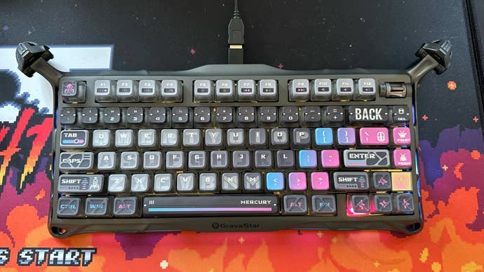 Gravastar K1 Pro keyboard, with alien appendages and colourful keycaps