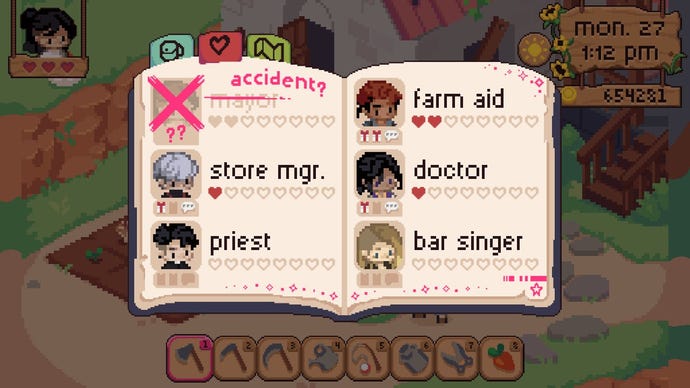 A book filled with the friendship level of different villages, one of them is crossed out with the word ‘accident# written sext to is in Grave Seasons