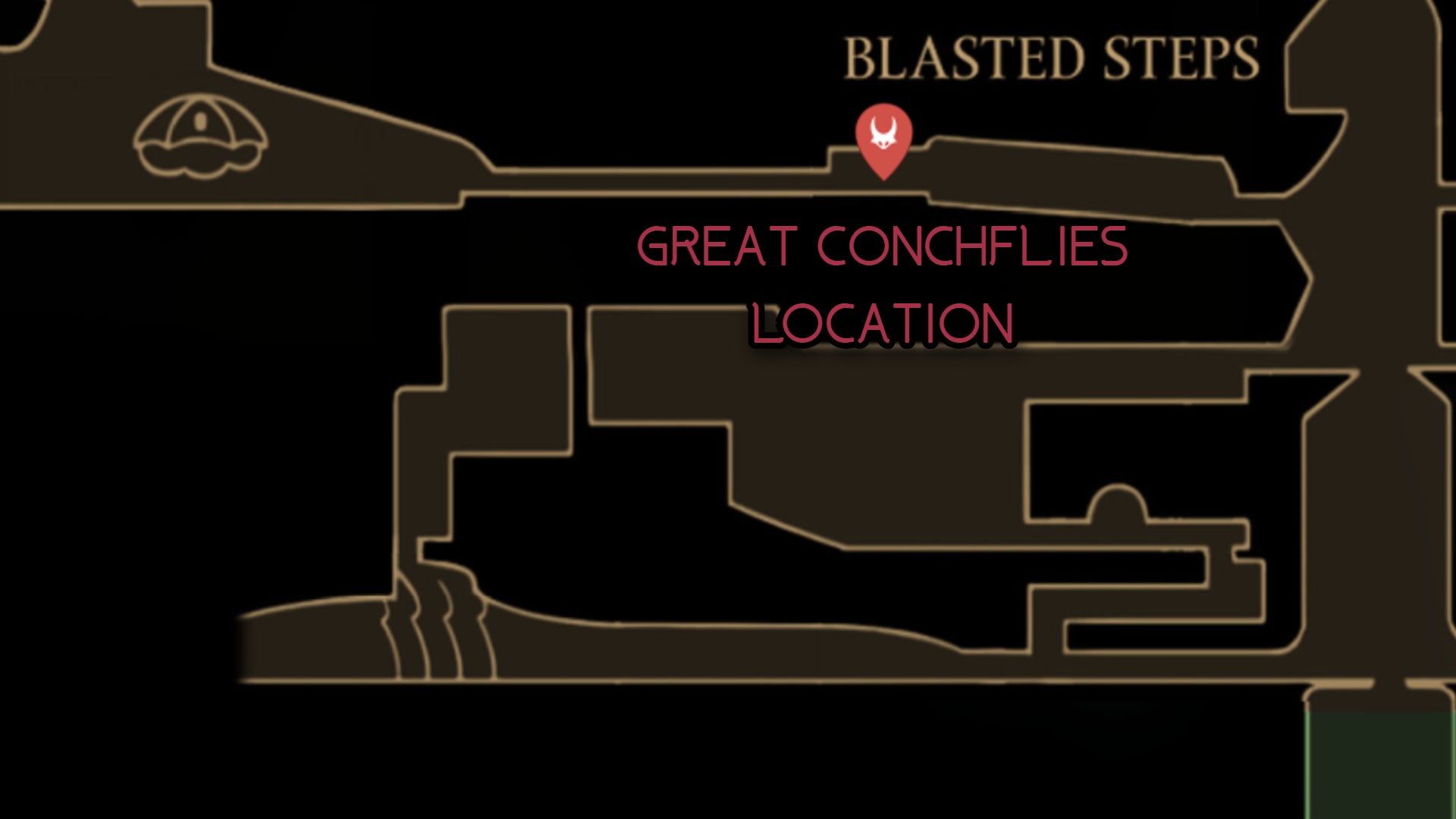 A map showing the location of the Great Conchflies boss in Hollow Knight: Silksong. - 29