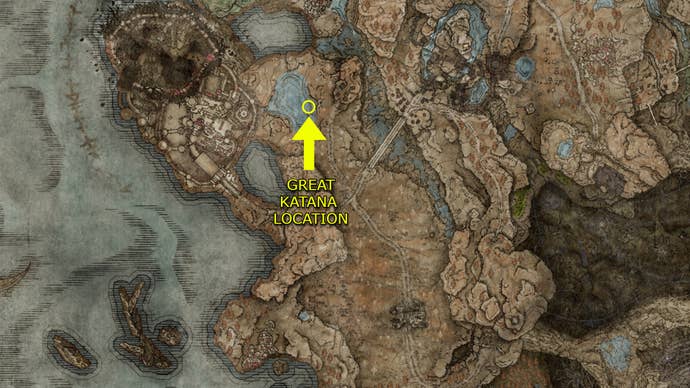The location of the Great Katana on the Shadow of the Erdtree map.