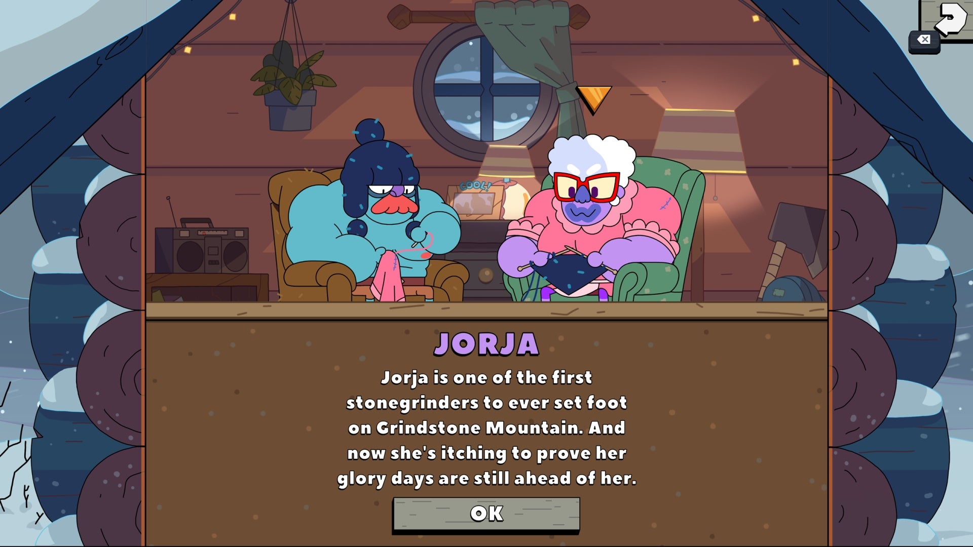 A screenshot of Grindstone&rsquo;s new update, introducing the first new playable character, Jorja, a veteran stonegrinder.