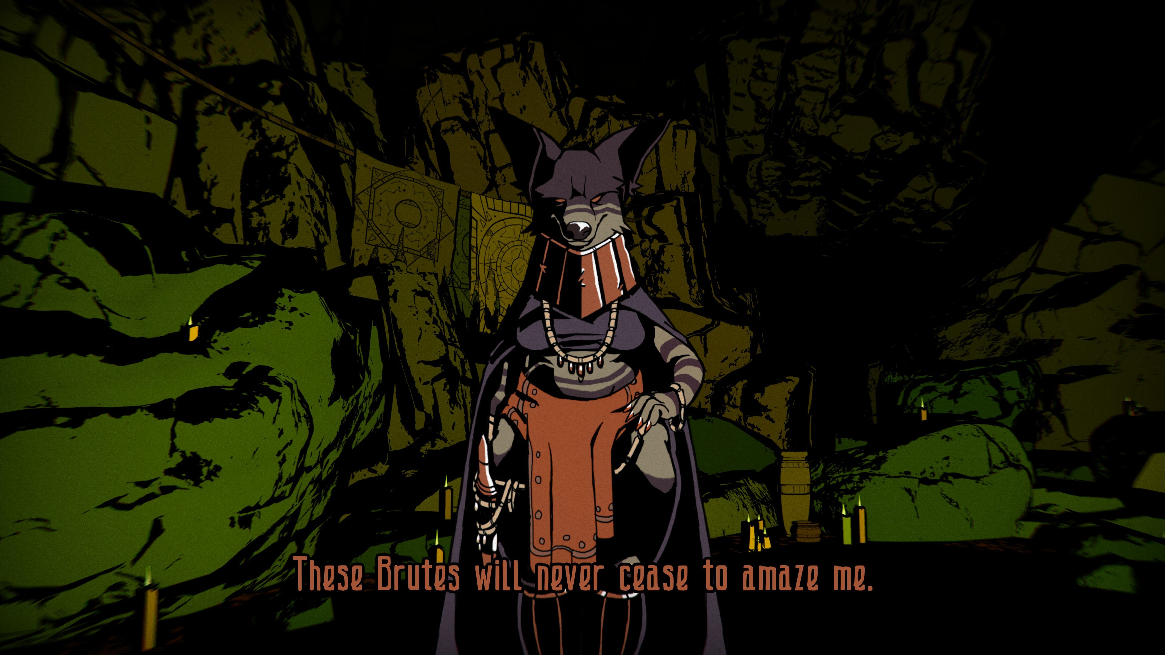 A wolf figure talks to the player in Grotto