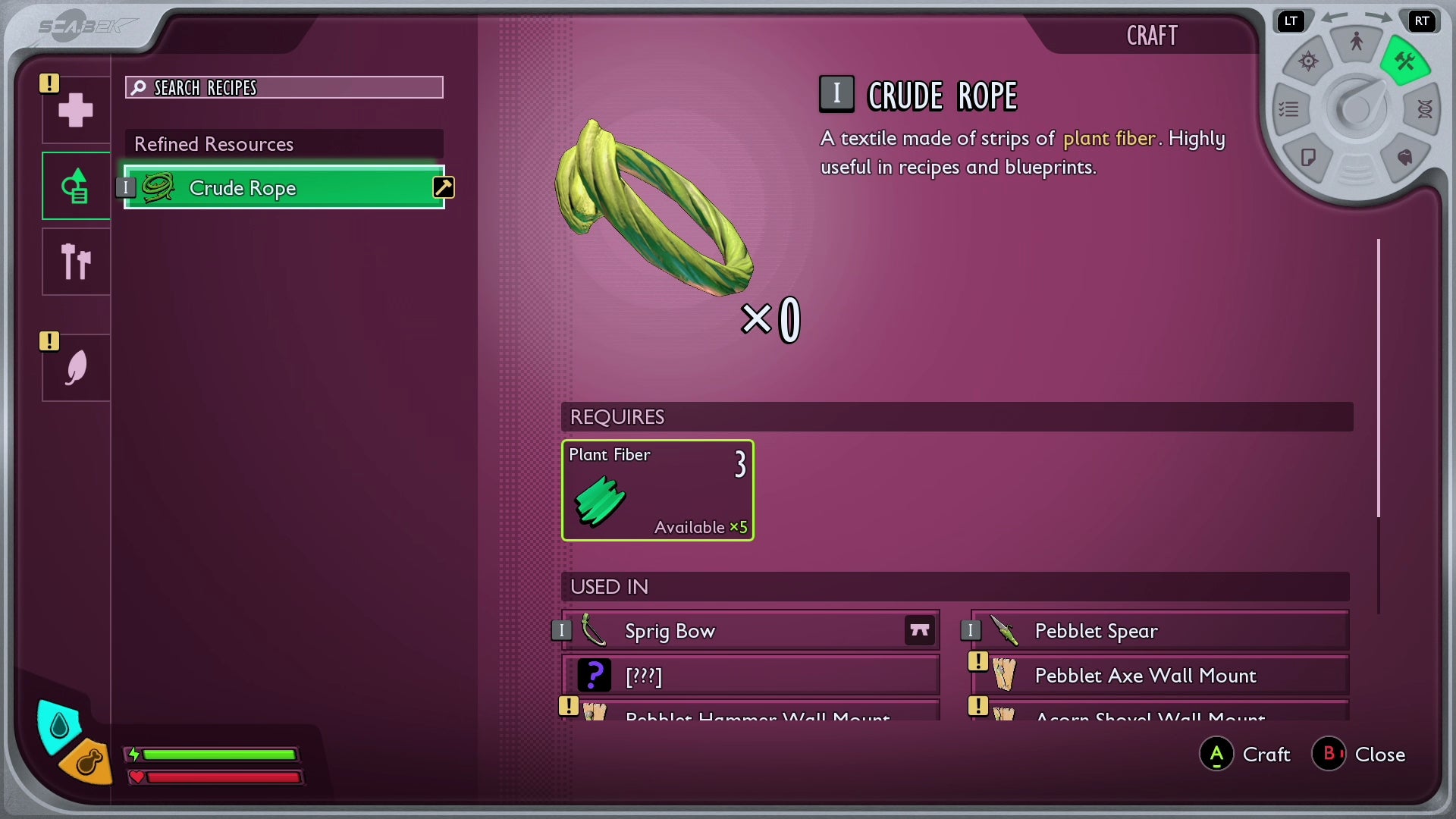 Crafting Crude Rope in Grounded 2. - 5