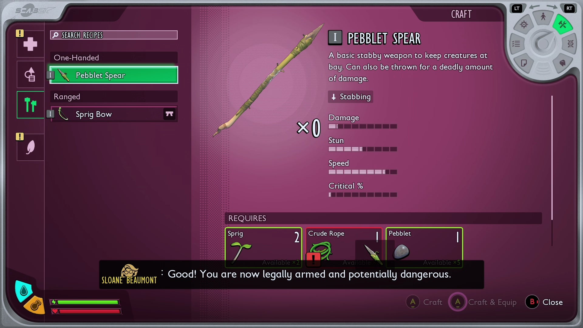 Crafting a Pebblet Spear in Grounded 2. - 6