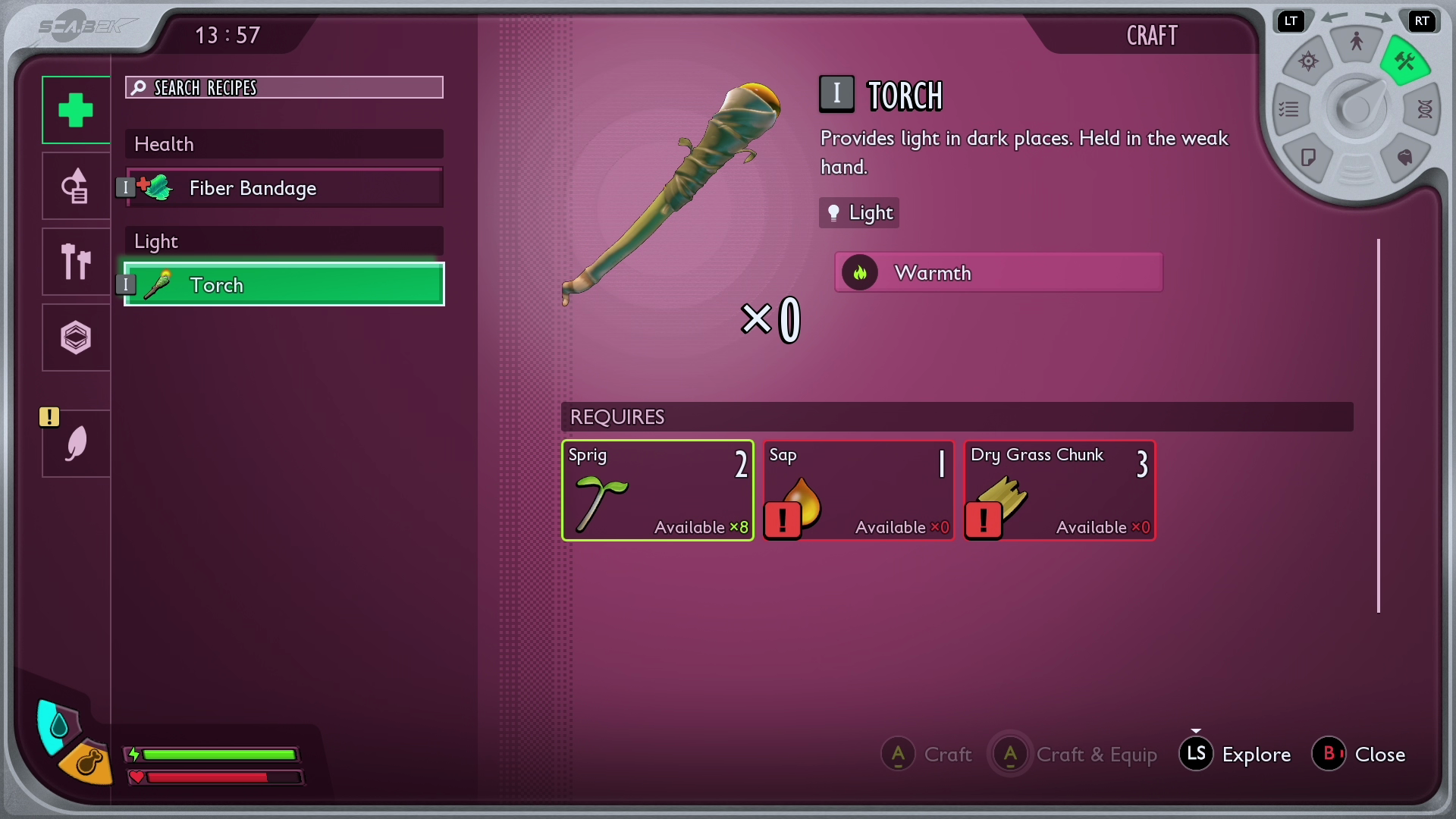 Crafting a torch in Grounded 2. - 4