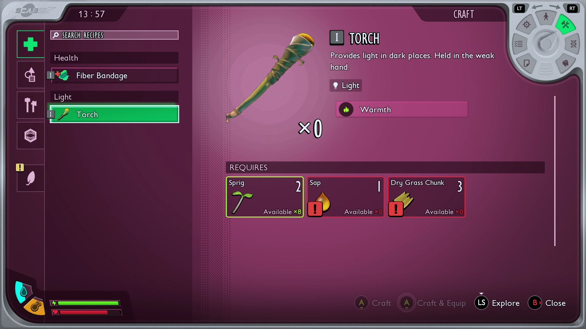 Crafting a torch in Grounded 2. - 4