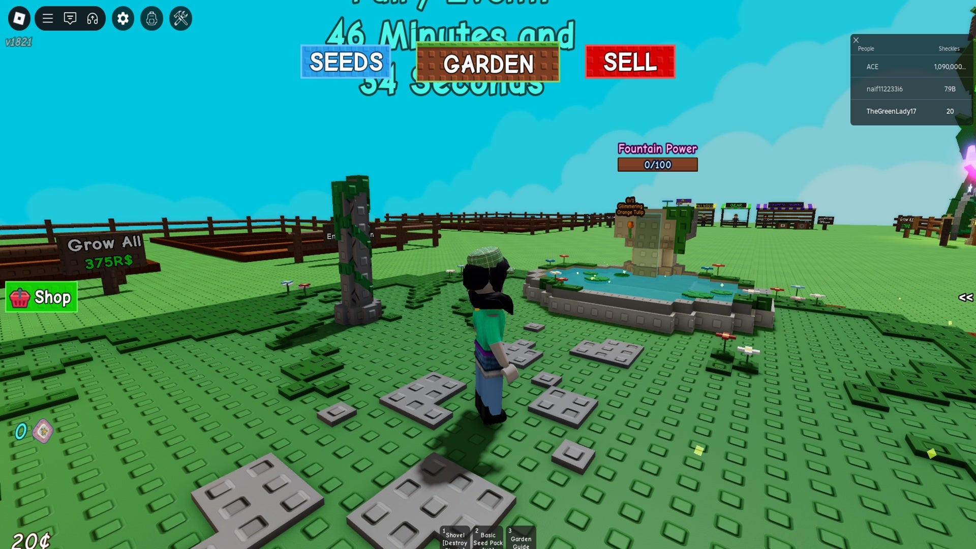 A Roblox avatar stands in front of the Wishing Well in Grow a Garden. - 3