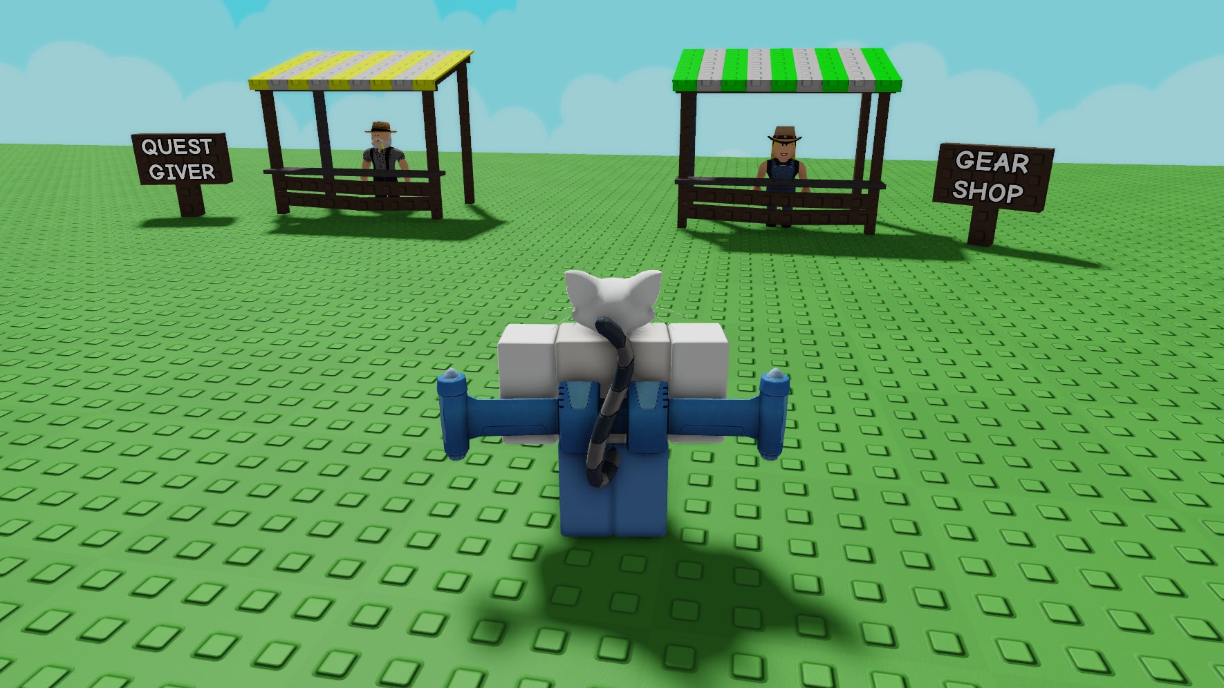 A Roblox character standing in front of the Gear Shop in Grow a Garden. - 3