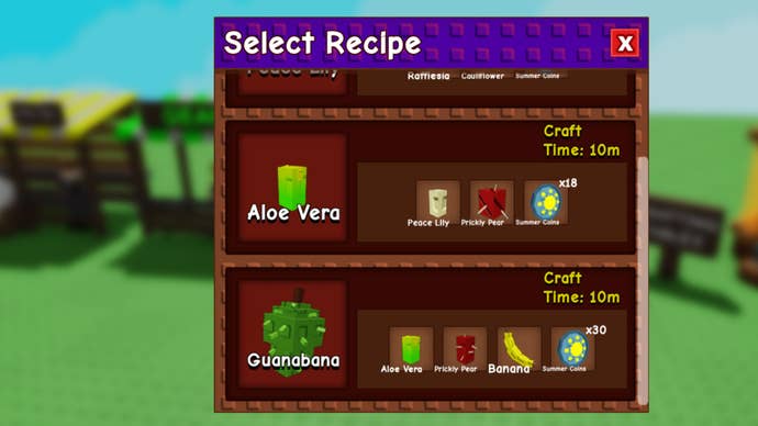 grow a garden guanabana crafting menu