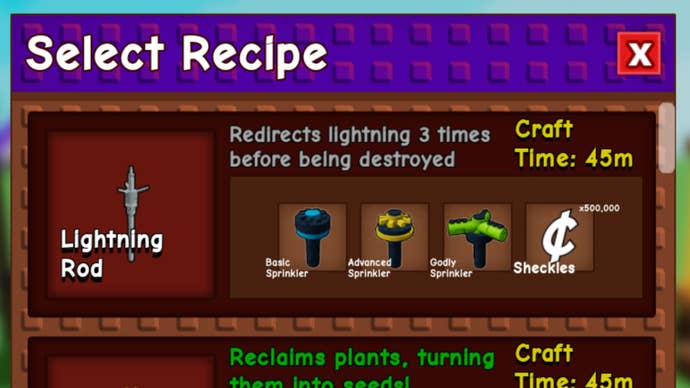 grow a garden lightning rod crafting recipe