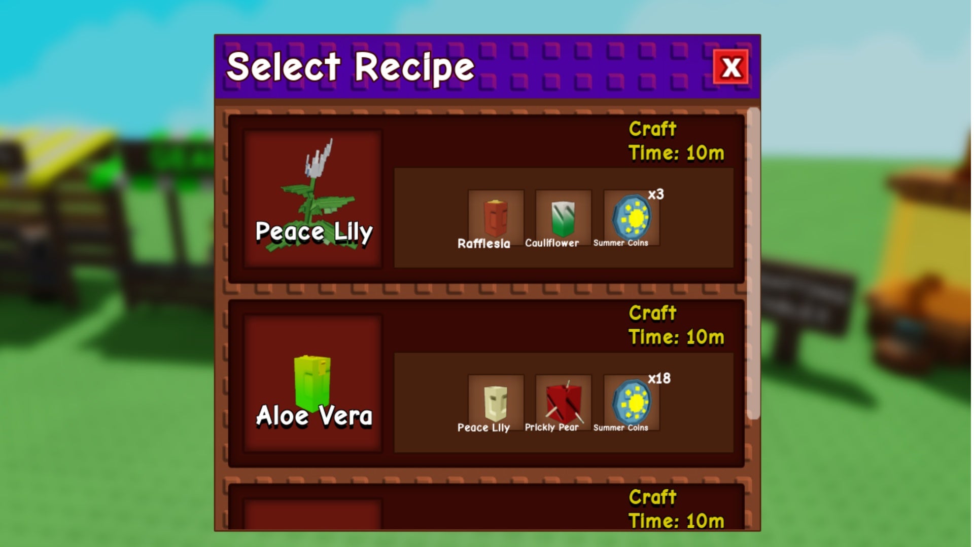 grow a garden peace lily crafting menu