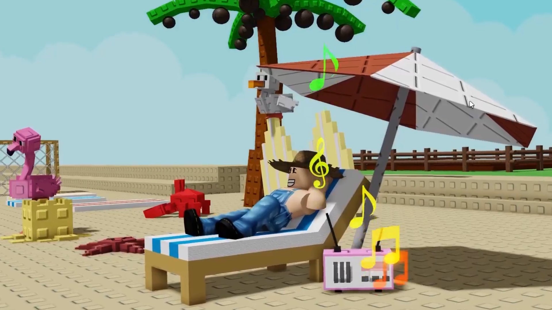 A Grow a Garden shopkeeper in a beach chair - 1