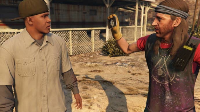 Franklin and Omega from GTA 5 discussing Spaceship Parts.