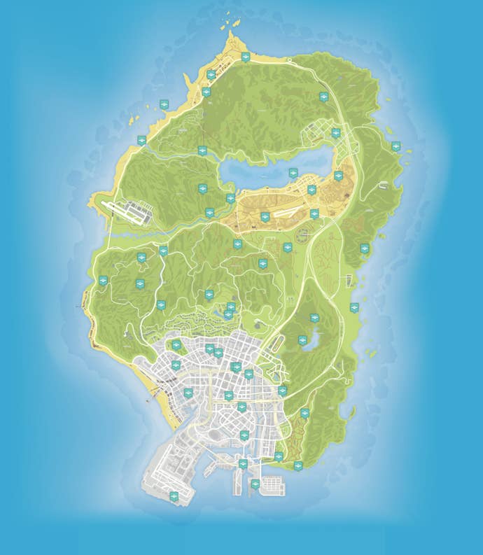 GTA 5 map showing the location of all Spaceship Parts
