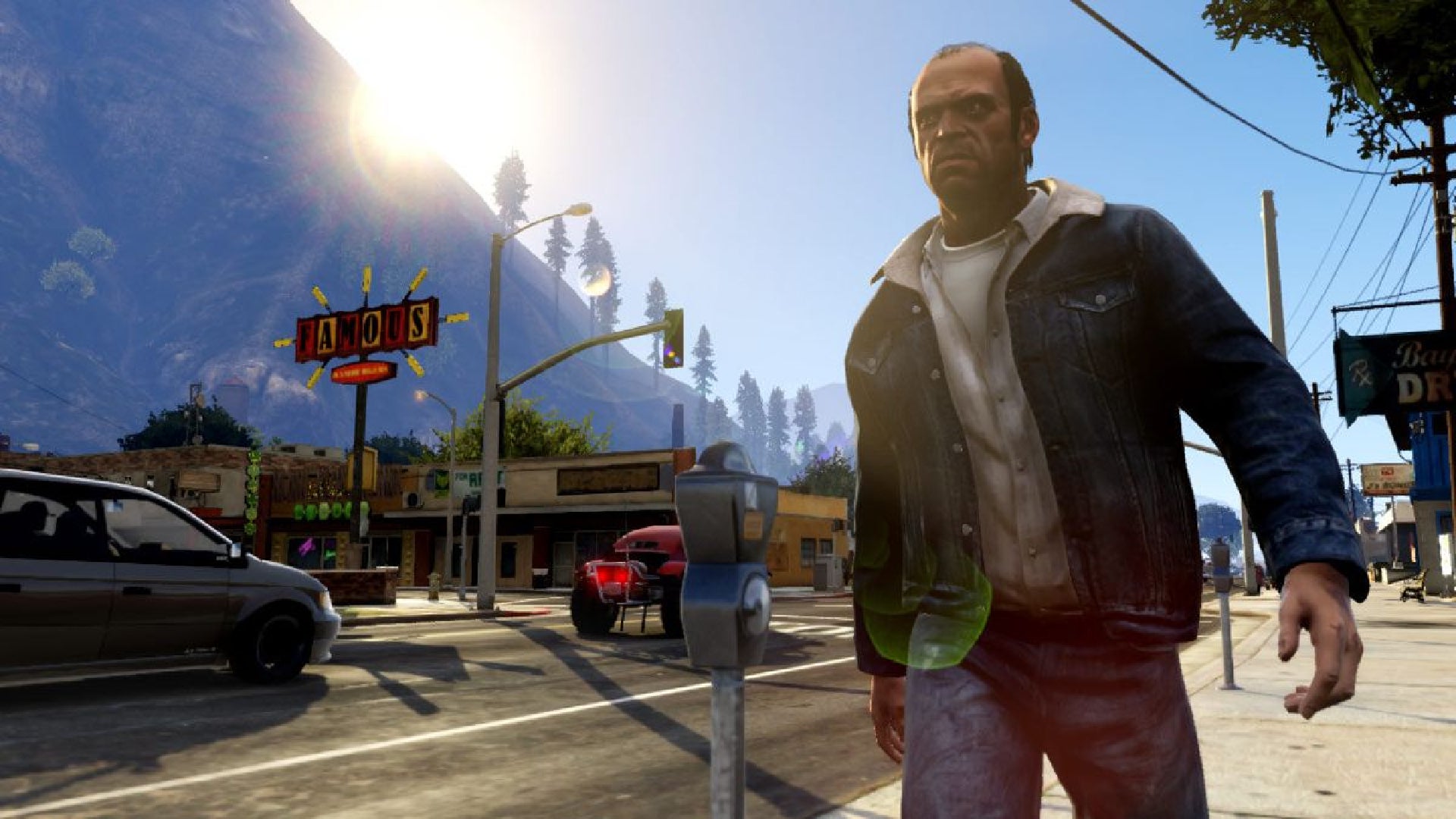 Trevor walking along a street in GTA 5. - 3