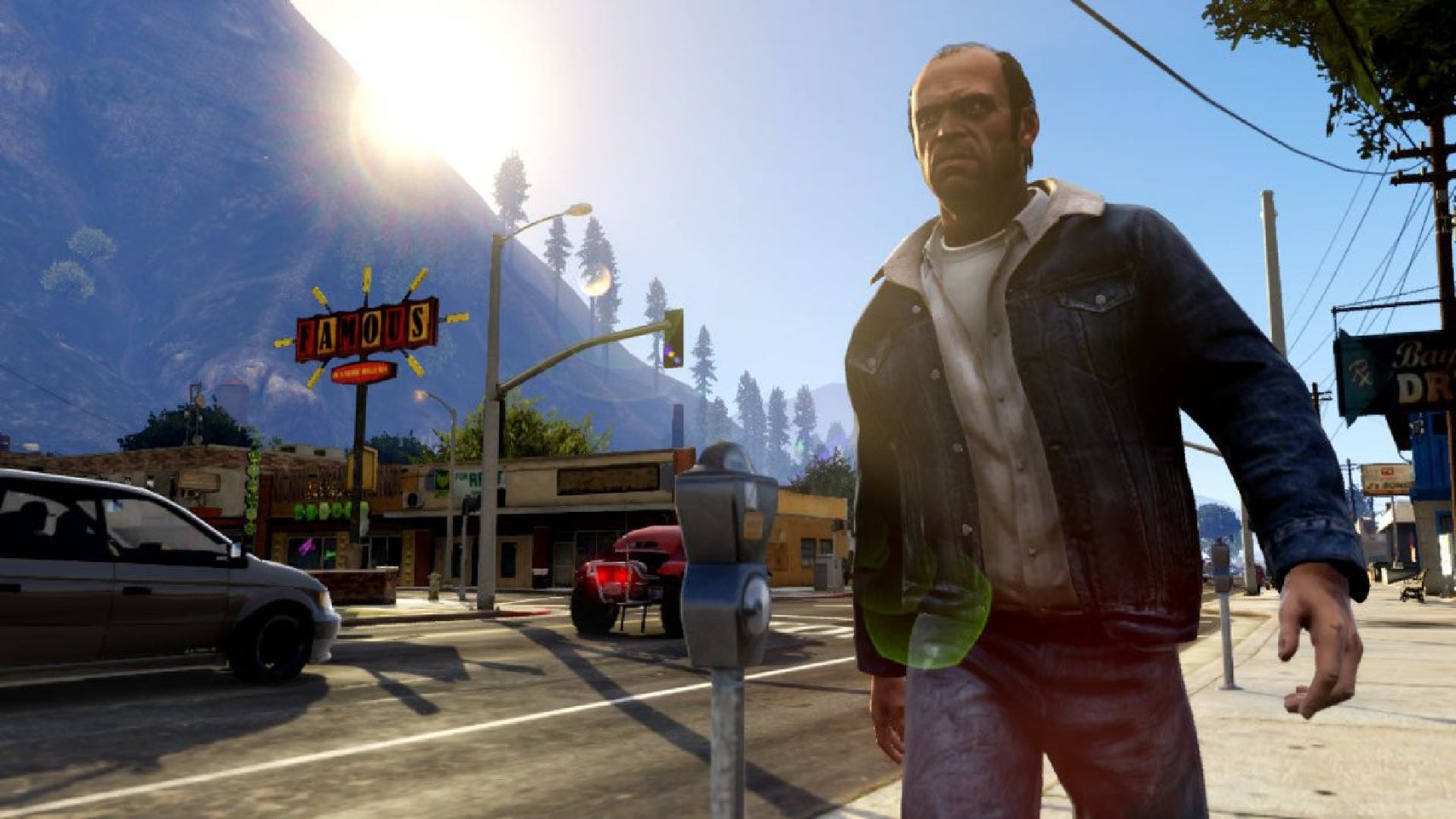 Trevor walking along a street in GTA 5. - 1