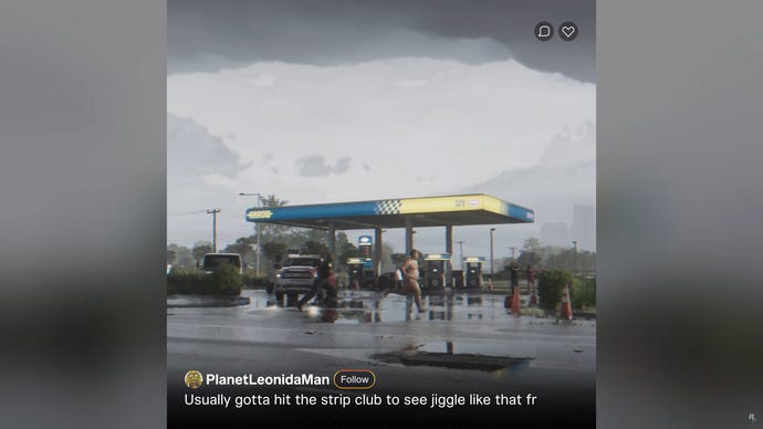 A naked man runs away from a cop outside a gas station in social media footage from GTA 6