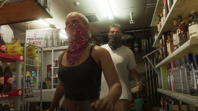 GTA 6’s main characters robbing a store.
