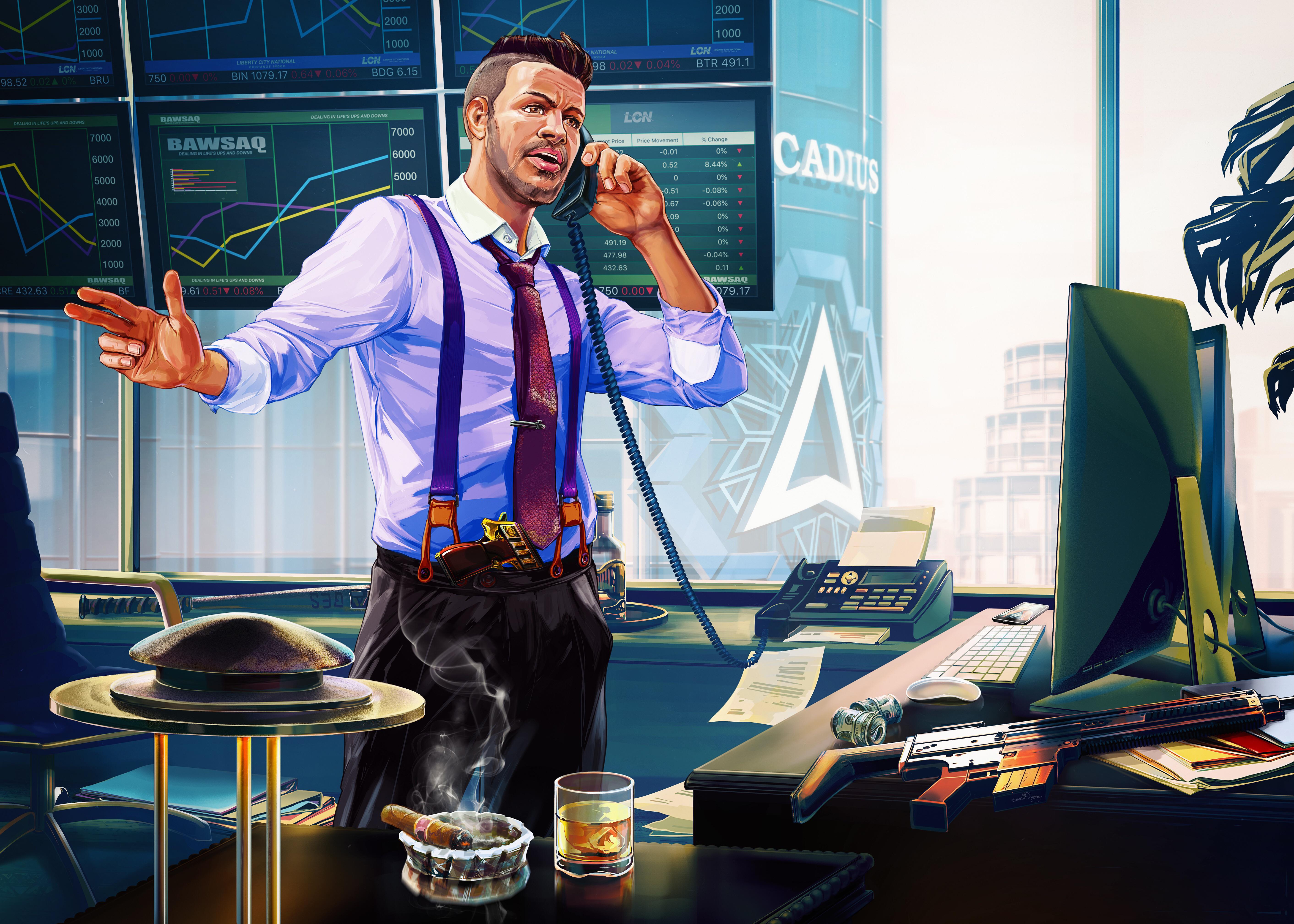A stock market broker from GTA Online art.