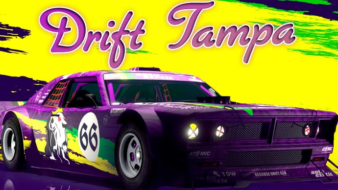 Artwork promoting the Declasse Drift Tampa car that's available in GTA Online.