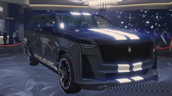 gta online black and white albany cavalcade xl vehicle diamond casino side angle front view