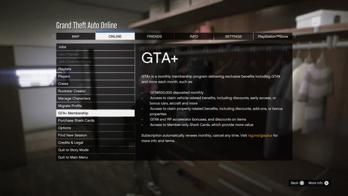 GTA Online, GTA+ membership option on online menu