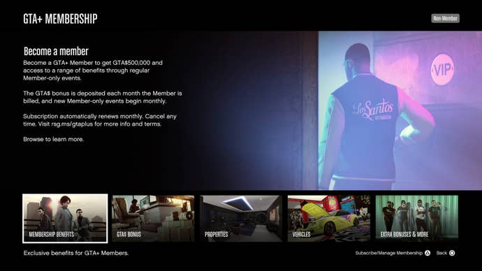 GTA+ subscription screen