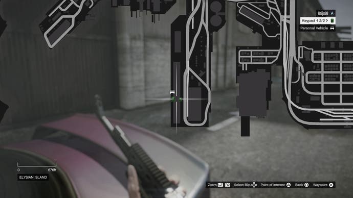 GTA Online, the Last Dose Unusual Suspects warehouse location on the map in Elysian Island.