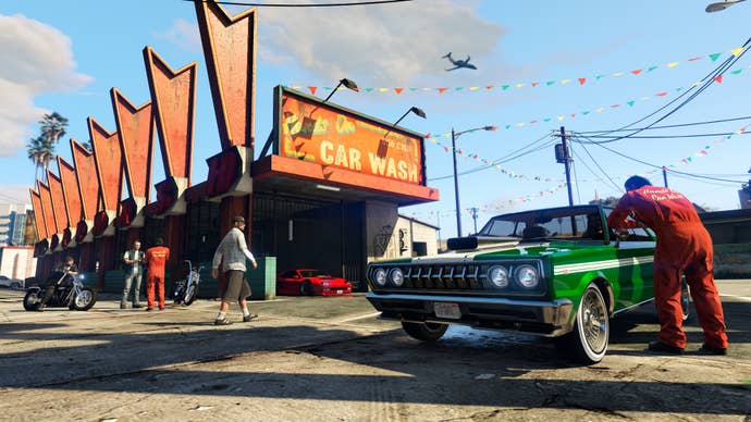 People going astir their time and enactment astatine a car lavation successful GTA Online.