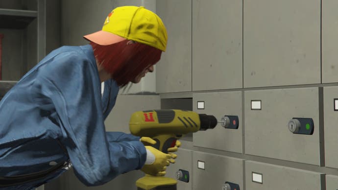 gta online player in cluckin bell outfit drilling locker