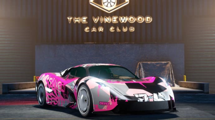 gta online vinewood car club garade розовое граффити overflod pipistrello