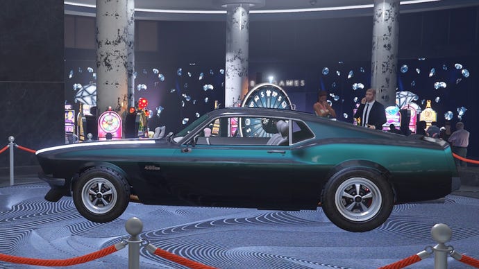 The Dominator GTT on the podium at the Diamond Casino in GTA Online.