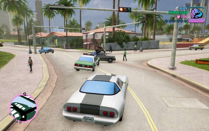 Cops don’t care much for jaywalking pedestrians in Grand Theft Auto: Vice City.