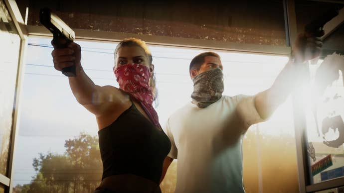 GTA 6’s protagonists robbing a shop.