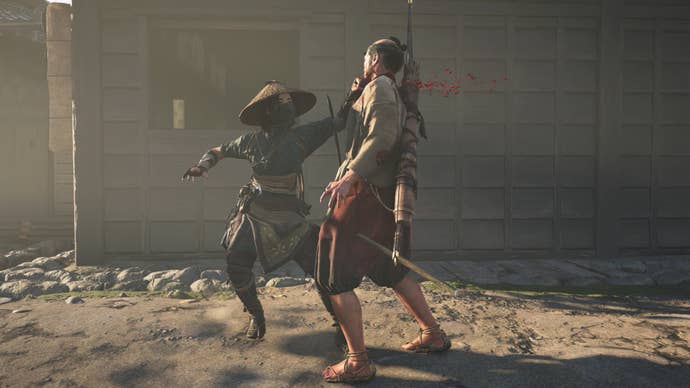 Naoe assassinates a castle guard with a throat slash in Assassin’s Creed Shadows.