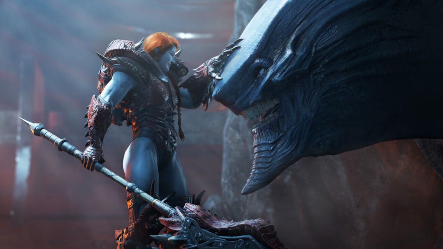 Lady Hellbender comforts her monster pet in Guardians Of The Galaxy