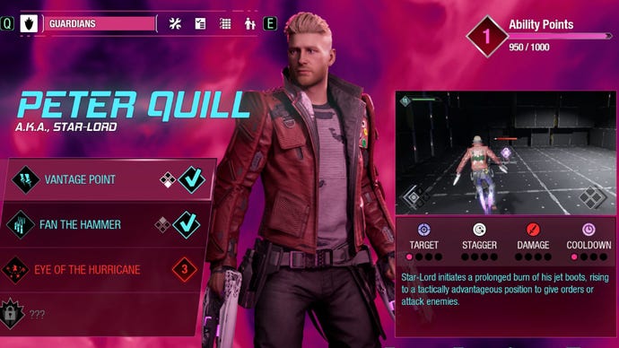Star-Lord’s ability menu in Guardians Of The Galaxy