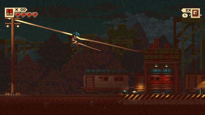 Sliding down a zipline in Gunbrella