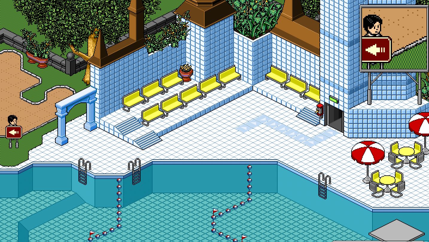 The pool of Habbo Hotel lies empty, awaiting guests. - 1