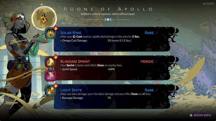 Hades 2 screenshot of Apollo Boons.