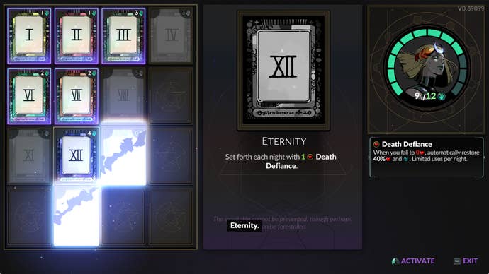 Hades 2 screenshot of Arcana Cards.
