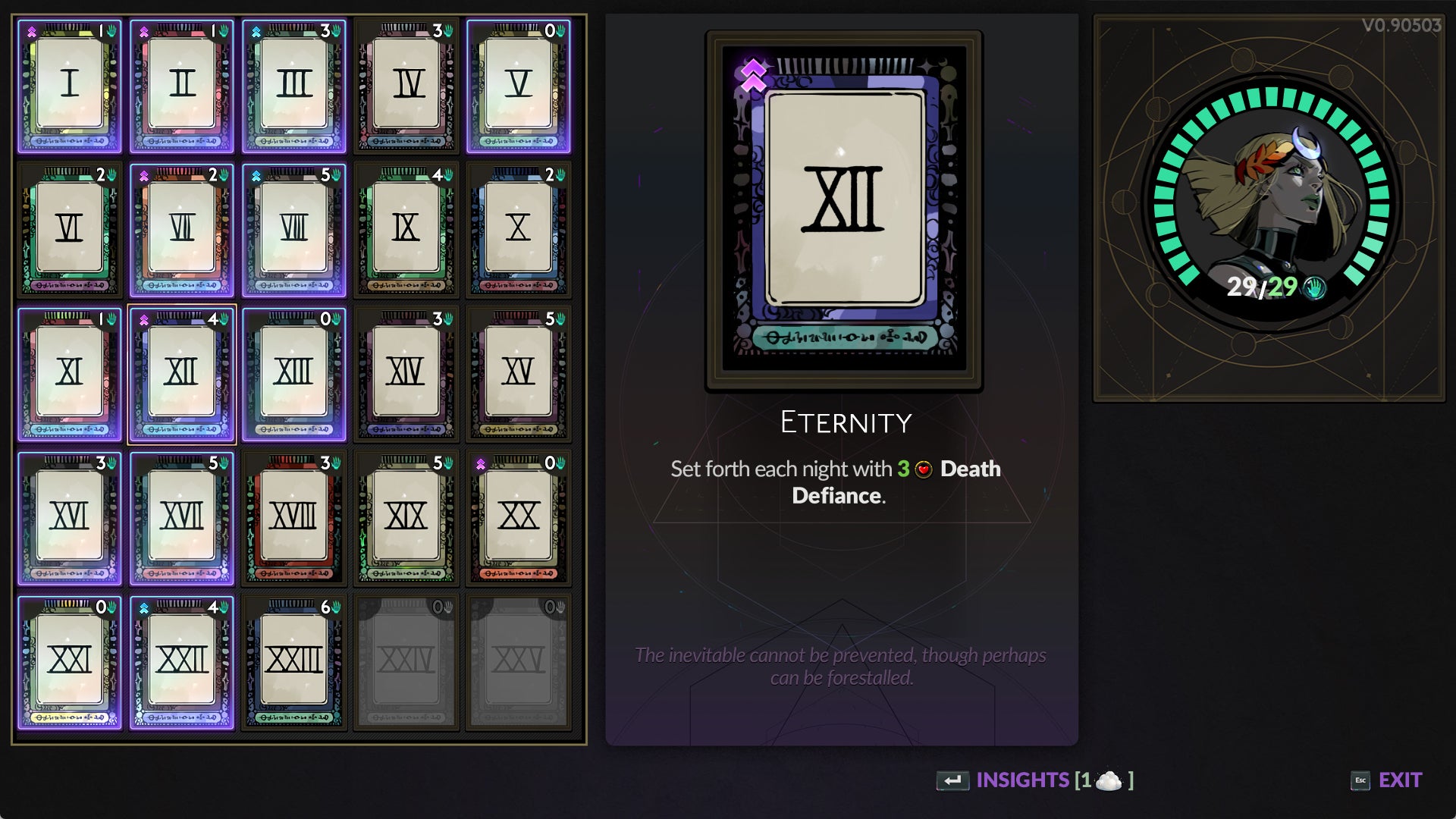 Screenshot of the Arcana Cards menu in Hades 2. - 5