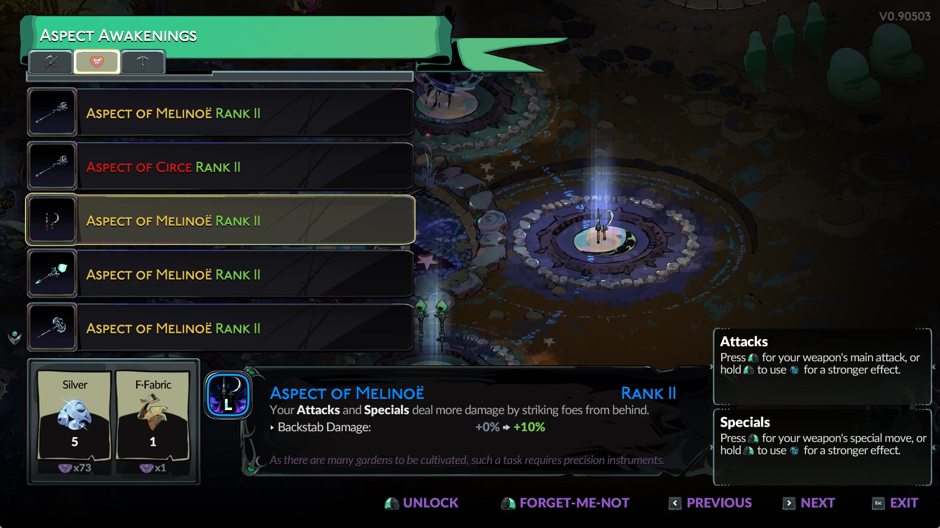 Screenshot of the Aspect menu in Hades 2. - 5