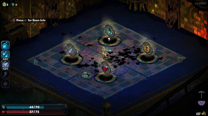 Melinoë chooses between four upgrades in Hades 2.