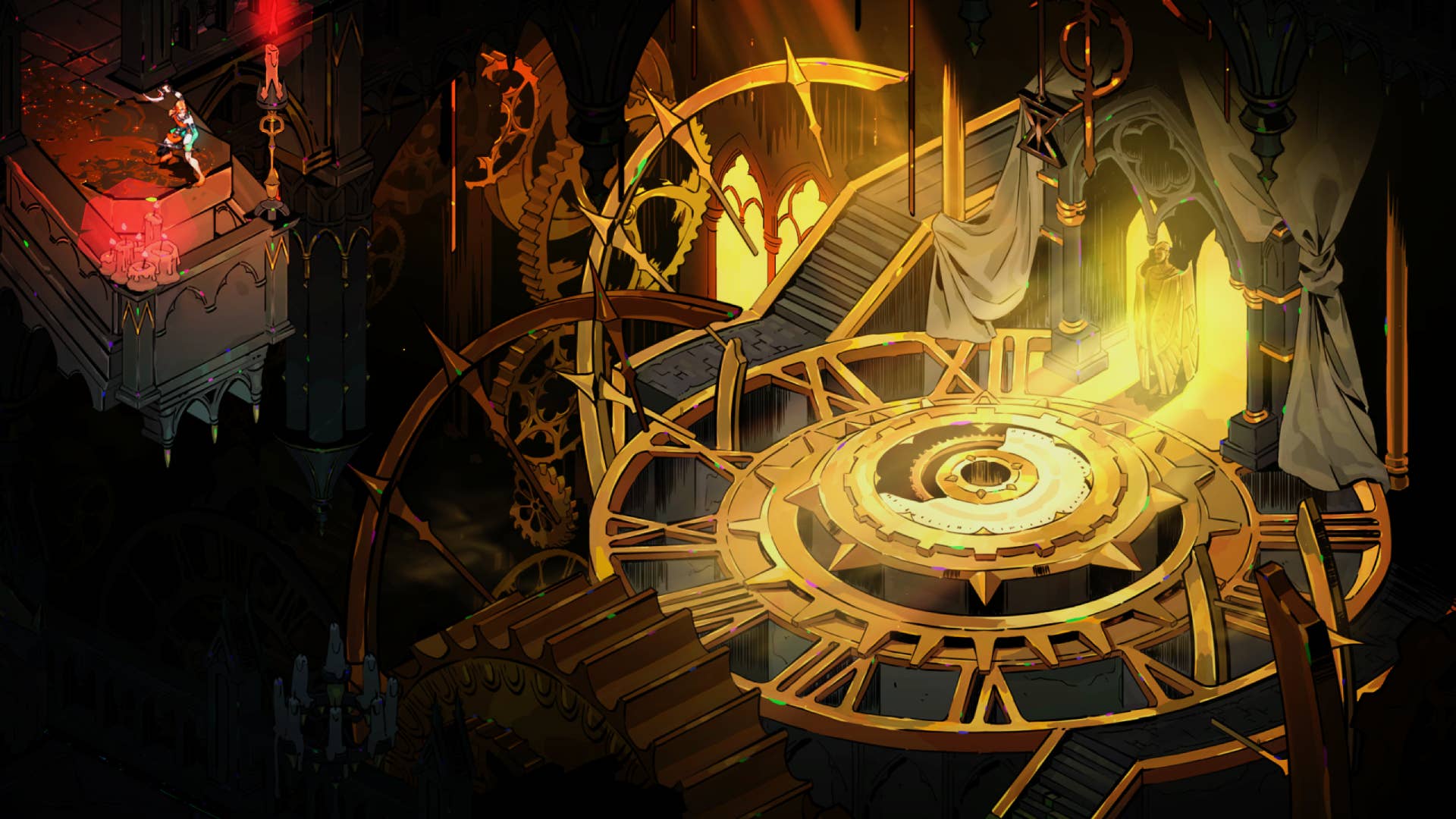 Melinoë looking out over Chronos' occupied Tartarus in Hades 2.