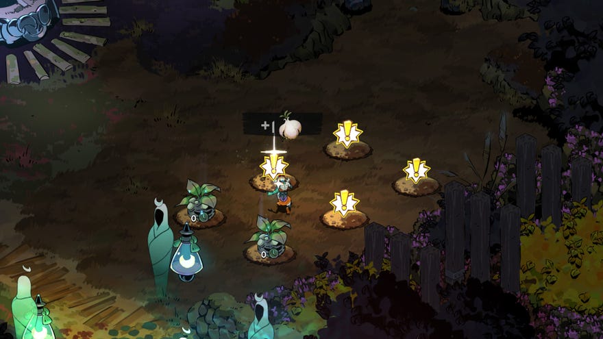 Screenshot of Garlic growing in the Crossroads garden in Hades 2.