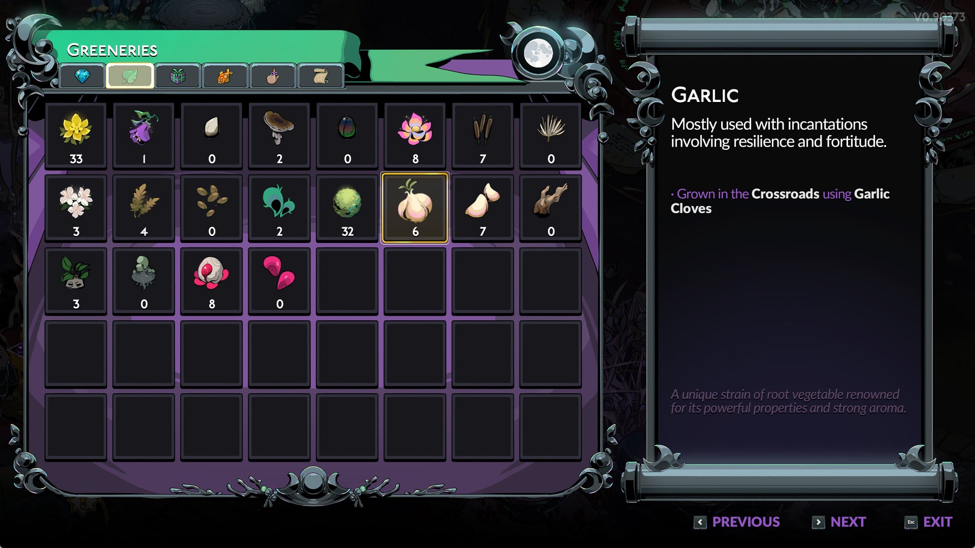 Screenshot of the Garlic item description in Hades 2. - 4